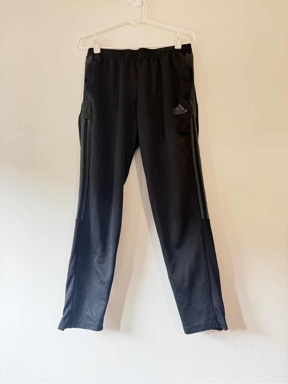 adidas Black Track Pants with Olive Gray Side Stripes